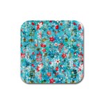 Snowy Winter Foliage, Adoxali, Christmas, Berry, Blue Rubber Square Coaster (4 pack)