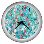 Snowy Winter Foliage, Adoxali, Christmas, Berry, Blue Wall Clock (Silver)