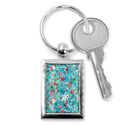 Snowy Winter Foliage, Adoxali, Christmas, Berry, Blue Key Chain (Rectangle) from ArtsNow.com Front