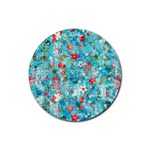 Snowy Winter Foliage, Adoxali, Christmas, Berry, Blue Rubber Coaster (Round)