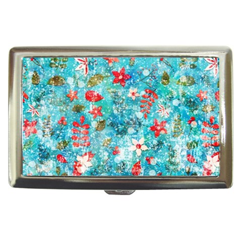 Snowy Winter Foliage, Adoxali, Christmas, Berry, Blue Cigarette Money Case from ArtsNow.com Front