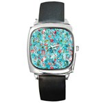 Snowy Winter Foliage, Adoxali, Christmas, Berry, Blue Square Metal Watch