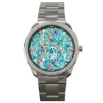 Snowy Winter Foliage, Adoxali, Christmas, Berry, Blue Sport Metal Watch