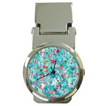 Snowy Winter Foliage, Adoxali, Christmas, Berry, Blue Money Clip Watches