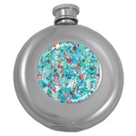 Snowy Winter Foliage, Adoxali, Christmas, Berry, Blue Round Hip Flask (5 oz)