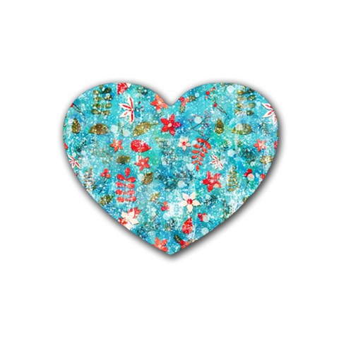 Snowy Winter Foliage, Adoxali, Christmas, Berry, Blue Rubber Coaster (Heart) from ArtsNow.com Front