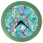 Snowy Winter Foliage, Adoxali, Christmas, Berry, Blue Color Wall Clock