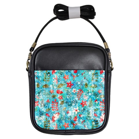 Snowy Winter Foliage, Adoxali, Christmas, Berry, Blue Girls Sling Bag from ArtsNow.com Front