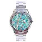 Snowy Winter Foliage, Adoxali, Christmas, Berry, Blue Stainless Steel Analogue Watch