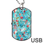 Snowy Winter Foliage, Adoxali, Christmas, Berry, Blue Dog Tag USB Flash (One Side)