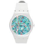 Snowy Winter Foliage, Adoxali, Christmas, Berry, Blue Round Plastic Sport Watch (M)