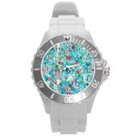 Snowy Winter Foliage, Adoxali, Christmas, Berry, Blue Round Plastic Sport Watch (L)