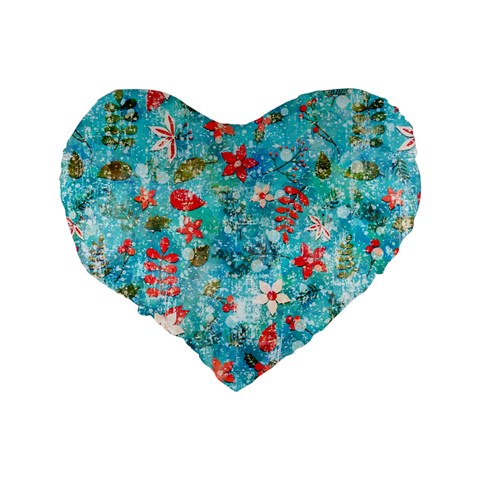 Snowy Winter Foliage, Adoxali, Christmas, Berry, Blue Standard 16  Premium Heart Shape Cushions from ArtsNow.com Back