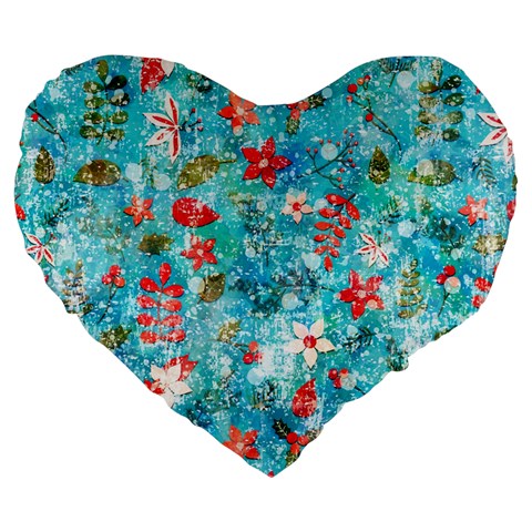 Snowy Winter Foliage, Adoxali, Christmas, Berry, Blue Large 19  Premium Heart Shape Cushions from ArtsNow.com Front