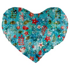 Snowy Winter Foliage, Adoxali, Christmas, Berry, Blue Large 19  Premium Heart Shape Cushions from ArtsNow.com Front