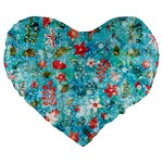 Snowy Winter Foliage, Adoxali, Christmas, Berry, Blue Large 19  Premium Heart Shape Cushions