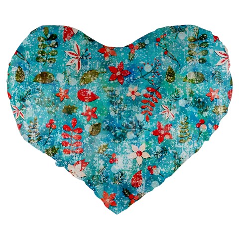 Snowy Winter Foliage, Adoxali, Christmas, Berry, Blue Large 19  Premium Heart Shape Cushions from ArtsNow.com Back