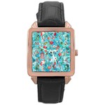 Snowy Winter Foliage, Adoxali, Christmas, Berry, Blue Rose Gold Leather Watch 