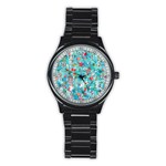 Snowy Winter Foliage, Adoxali, Christmas, Berry, Blue Stainless Steel Round Watch