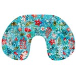 Snowy Winter Foliage, Adoxali, Christmas, Berry, Blue Travel Neck Pillow