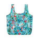 Snowy Winter Foliage, Adoxali, Christmas, Berry, Blue Full Print Recycle Bag (M)