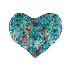 Snowy Winter Foliage, Adoxali, Christmas, Berry, Blue Standard 16  Premium Flano Heart Shape Cushions from ArtsNow.com Back