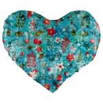 Snowy Winter Foliage, Adoxali, Christmas, Berry, Blue Large 19  Premium Flano Heart Shape Cushions