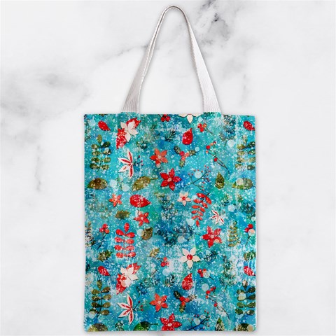 Snowy Winter Foliage, Adoxali, Christmas, Berry, Blue Zipper Classic Tote Bag from ArtsNow.com Front