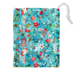 Snowy Winter Foliage, Adoxali, Christmas, Berry, Blue Drawstring Pouch (4XL) from ArtsNow.com Front