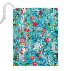 Snowy Winter Foliage, Adoxali, Christmas, Berry, Blue Drawstring Pouch (4XL) from ArtsNow.com Back