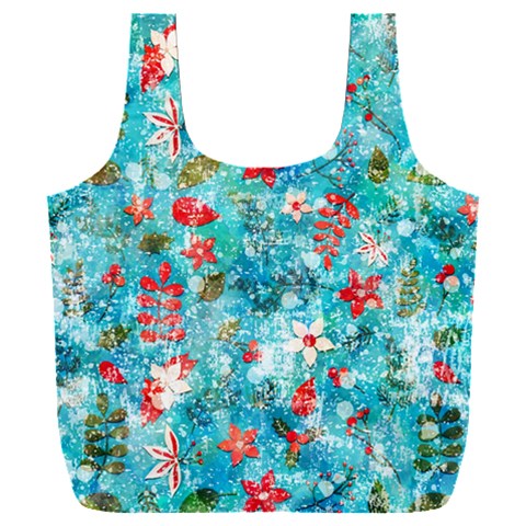 Snowy Winter Foliage, Adoxali, Christmas, Berry, Blue Full Print Recycle Bag (XXL) from ArtsNow.com Front