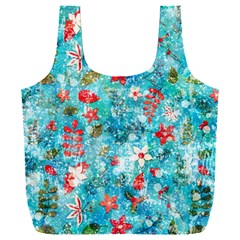 Snowy Winter Foliage, Adoxali, Christmas, Berry, Blue Full Print Recycle Bag (XXL) from ArtsNow.com Front