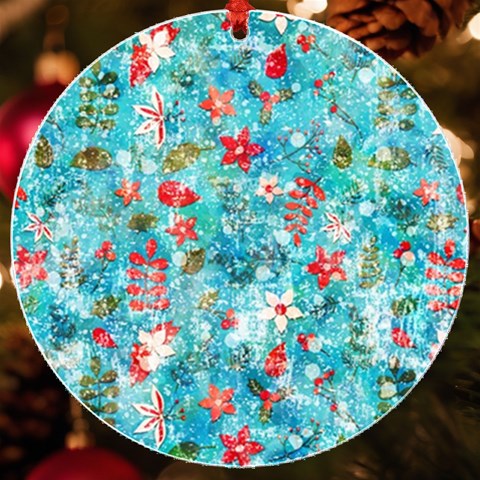 Snowy Winter Foliage, Adoxali, Christmas, Berry, Blue UV Print Acrylic Ornament Round from ArtsNow.com Front