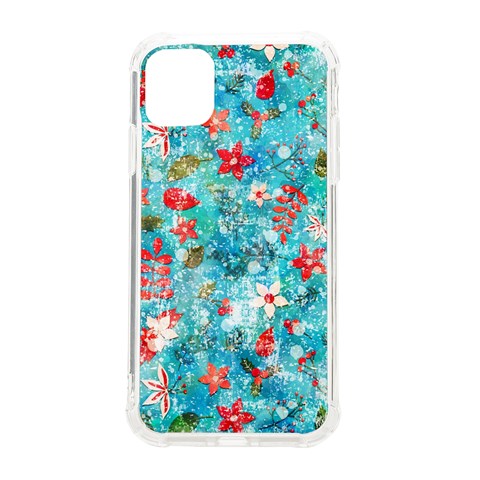 Snowy Winter Foliage, Adoxali, Christmas, Berry, Blue iPhone 11 TPU UV Print Case from ArtsNow.com Front