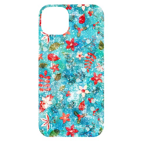 Snowy Winter Foliage, Adoxali, Christmas, Berry, Blue iPhone 14 Plus Black UV Print Case from ArtsNow.com Front