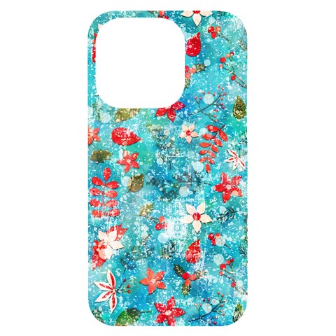 Snowy Winter Foliage, Adoxali, Christmas, Berry, Blue iPhone 14 Pro Black UV Print Case from ArtsNow.com Front