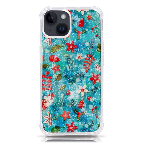 Snowy Winter Foliage, Adoxali, Christmas, Berry, Blue iPhone 14 TPU UV Print Case from ArtsNow.com Front