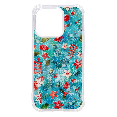 Snowy Winter Foliage, Adoxali, Christmas, Berry, Blue iPhone 14 Pro TPU UV Print Case from ArtsNow.com Front