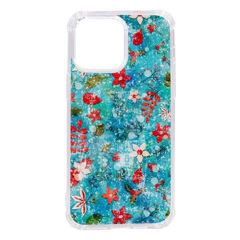 Snowy Winter Foliage, Adoxali, Christmas, Berry, Blue iPhone 14 Pro Max TPU UV Print Case from ArtsNow.com Front