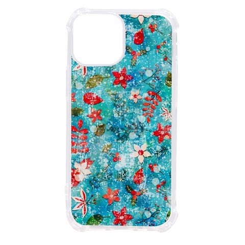 Snowy Winter Foliage, Adoxali, Christmas, Berry, Blue iPhone 13 mini TPU UV Print Case from ArtsNow.com Front