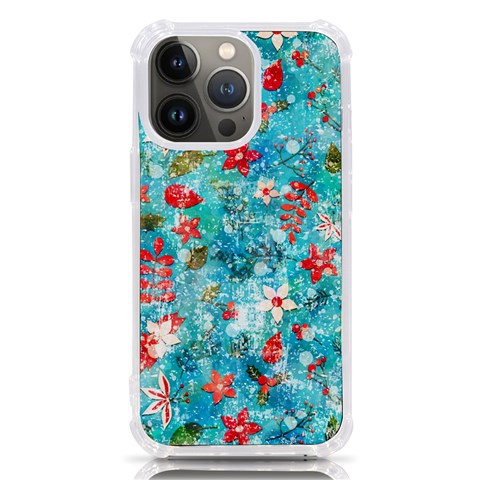 Snowy Winter Foliage, Adoxali, Christmas, Berry, Blue iPhone 13 Pro TPU UV Print Case from ArtsNow.com Front