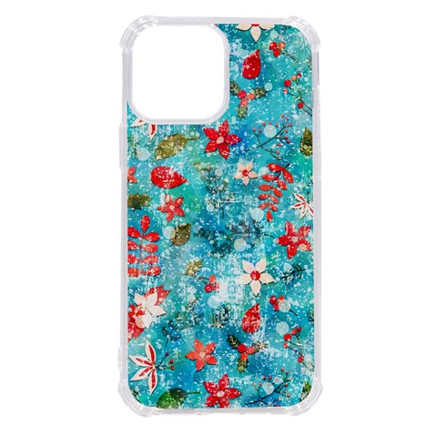 Snowy Winter Foliage, Adoxali, Christmas, Berry, Blue iPhone 13 Pro Max TPU UV Print Case from ArtsNow.com Front