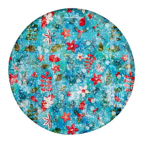 Snowy Winter Foliage, Adoxali, Christmas, Berry, Blue Round Glass Fridge Magnet (4 pack) from ArtsNow.com Front