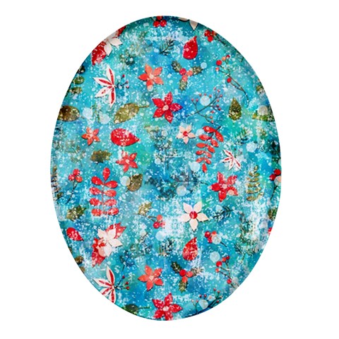 Snowy Winter Foliage, Adoxali, Christmas, Berry, Blue Oval Glass Fridge Magnet (4 pack) from ArtsNow.com Front