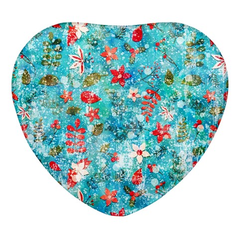 Snowy Winter Foliage, Adoxali, Christmas, Berry, Blue Heart Glass Fridge Magnet (4 pack) from ArtsNow.com Front