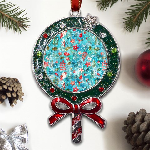 Snowy Winter Foliage, Adoxali, Christmas, Berry, Blue Metal X Mas Lollipop with Crystal Ornament from ArtsNow.com Front