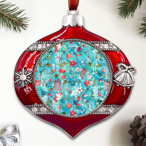 Snowy Winter Foliage, Adoxali, Christmas, Berry, Blue Metal Snowflake And Bell Red Ornament from ArtsNow.com Front