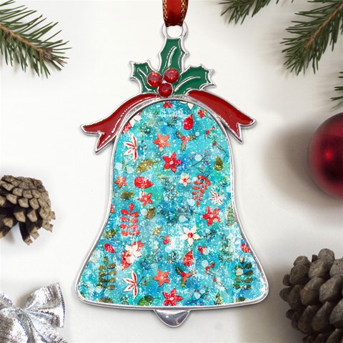 Snowy Winter Foliage, Adoxali, Christmas, Berry, Blue Metal Holly Leaf Bell Ornament from ArtsNow.com Front