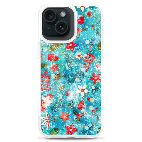 Snowy Winter Foliage, Adoxali, Christmas, Berry, Blue iPhone 15 Plus TPU UV Print Case from ArtsNow.com Front