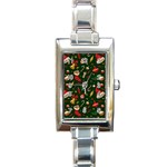 Texture, Pattern, Red, Craciun, Christmas, Hat, Santa, Green Rectangle Italian Charm Watch